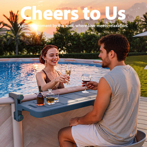 Poolside Bar, Swim Up Bar Exclusively for Above-Ground【Round & Oval 】 Pools. Patio Poolside Table Smart Fold Easy Maintenance, Weather Resistant Stable Tabletop