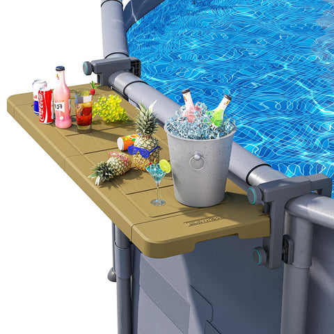 Poolside Bar, Swim Up Bar Exclusively for Above-Ground【Round & Oval 】 Pools. Patio Poolside Table Smart Fold Easy Maintenance, Weather Resistant Stable Tabletop