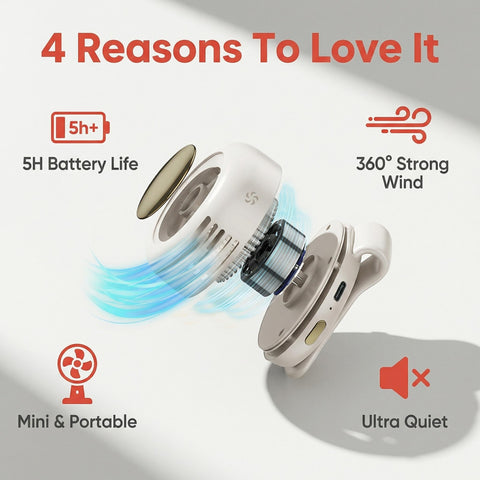 Portable, Silent Mini Bladeless Fan — 3-Speed Adjustable Waist Fan, Phone Cooling Fan, Personal Wearable Fan, Rotatable Body Fan