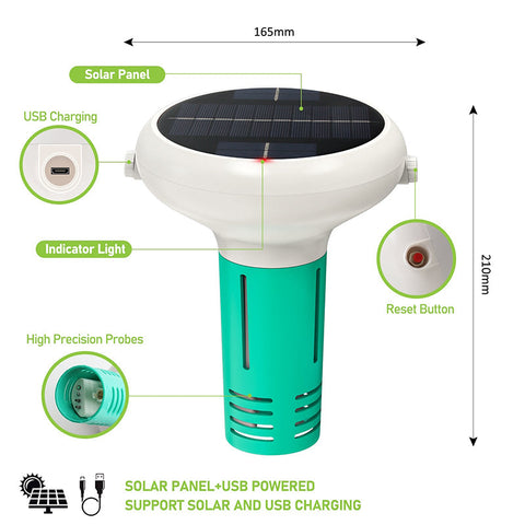 Support solar and USB charging, with indicator light, high precision probes and reset button